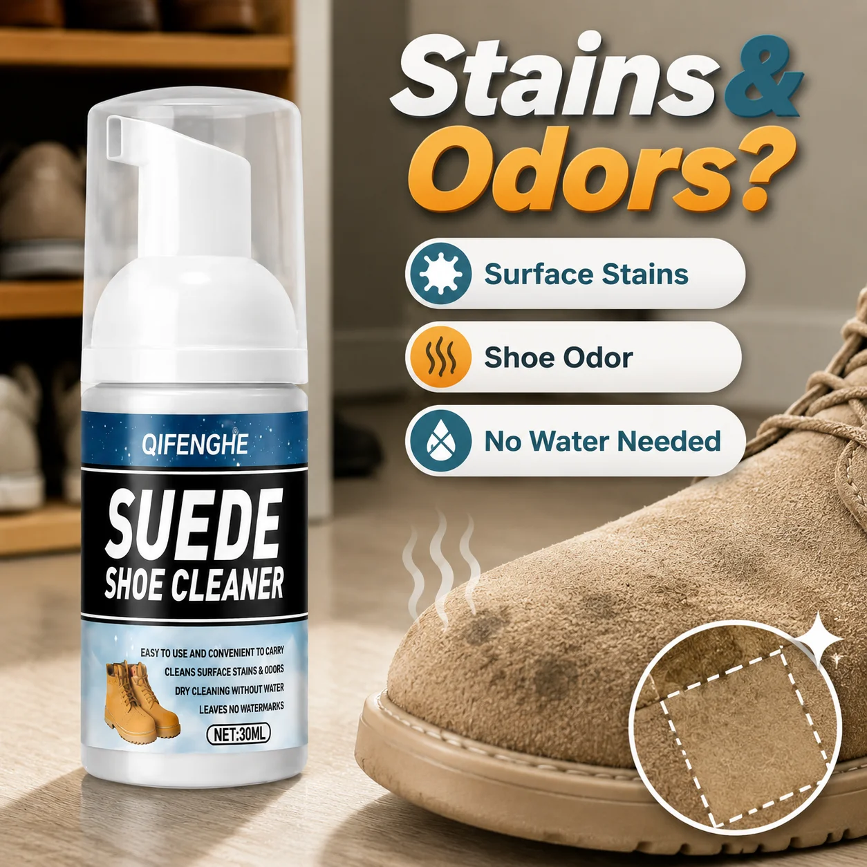 Sneaker Cleaner - Suede Shoe Cleaning Foam 30ml Waterless