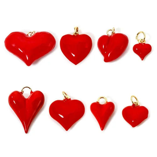 1/2 piezas de latón dijes del Día de San Valentín 18K chapado en oro Real colgantes de esmalte de corazón rojo para DIY collar pendientes fabricación de pulseras