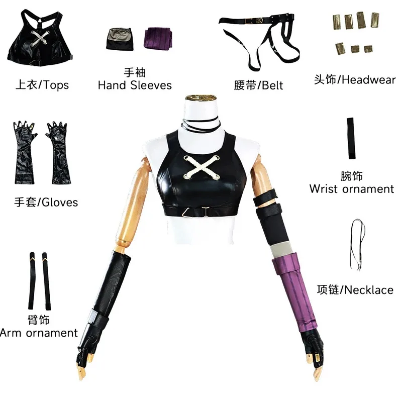 

in stock LOL Jinx Cosplay Costume Anime LOL Arcane Jinx Cosplay Halloween Suit Halloween Costume jinx top accessory