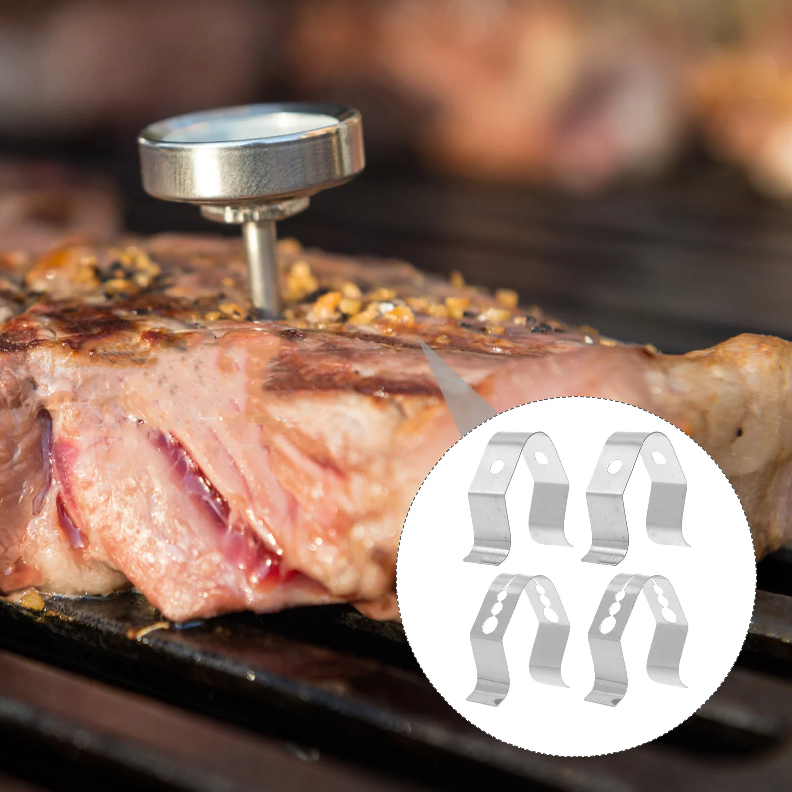 

4pcs Thermometer Clips Stainless Steel Probe Holder for Grill Accessories Home Supplies Temperature Fixing Clamp