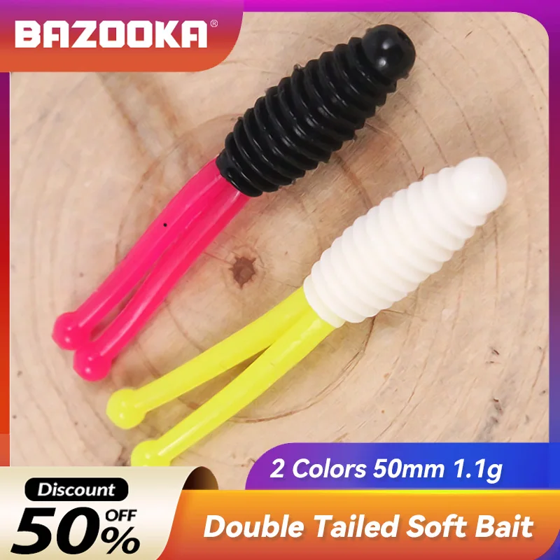 

Bazooka Fishing Lure 50mm/1.1g Double Tail Twin Soft Buoyant TPR Material Baits Worm Frog Bait Bass Sea Fresh Saltwater Pike