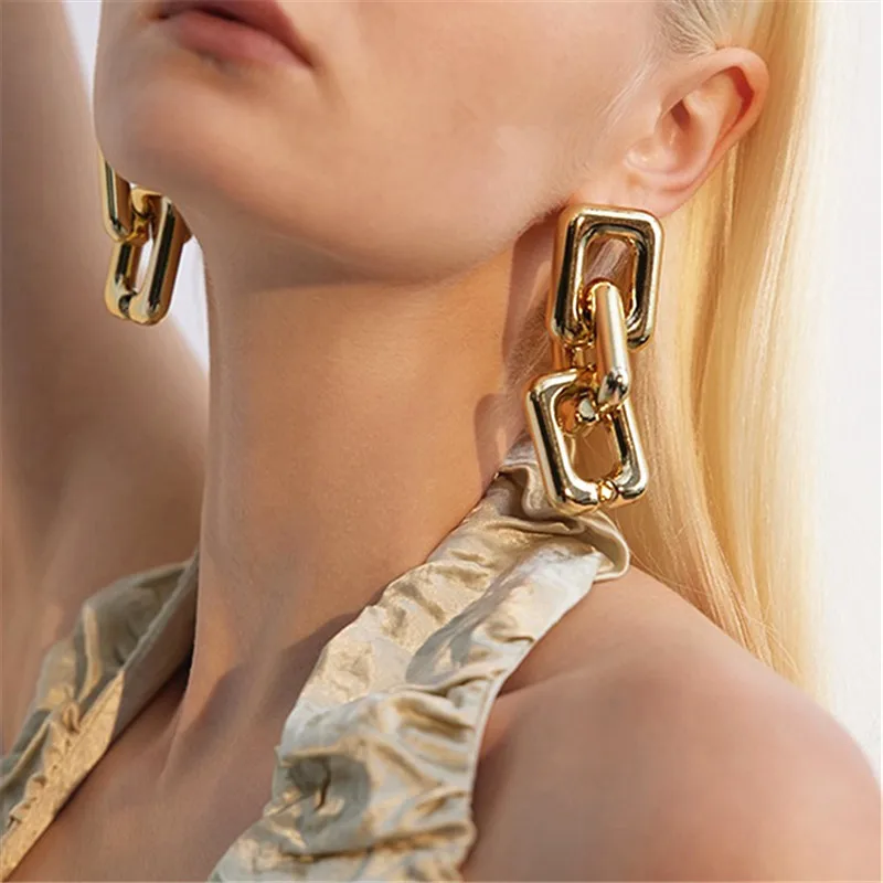 

Exaggerated Geometric Chunky Chain Drop Earrings For Women Girls European American Personality Punk Jewelry Fashion Accessories