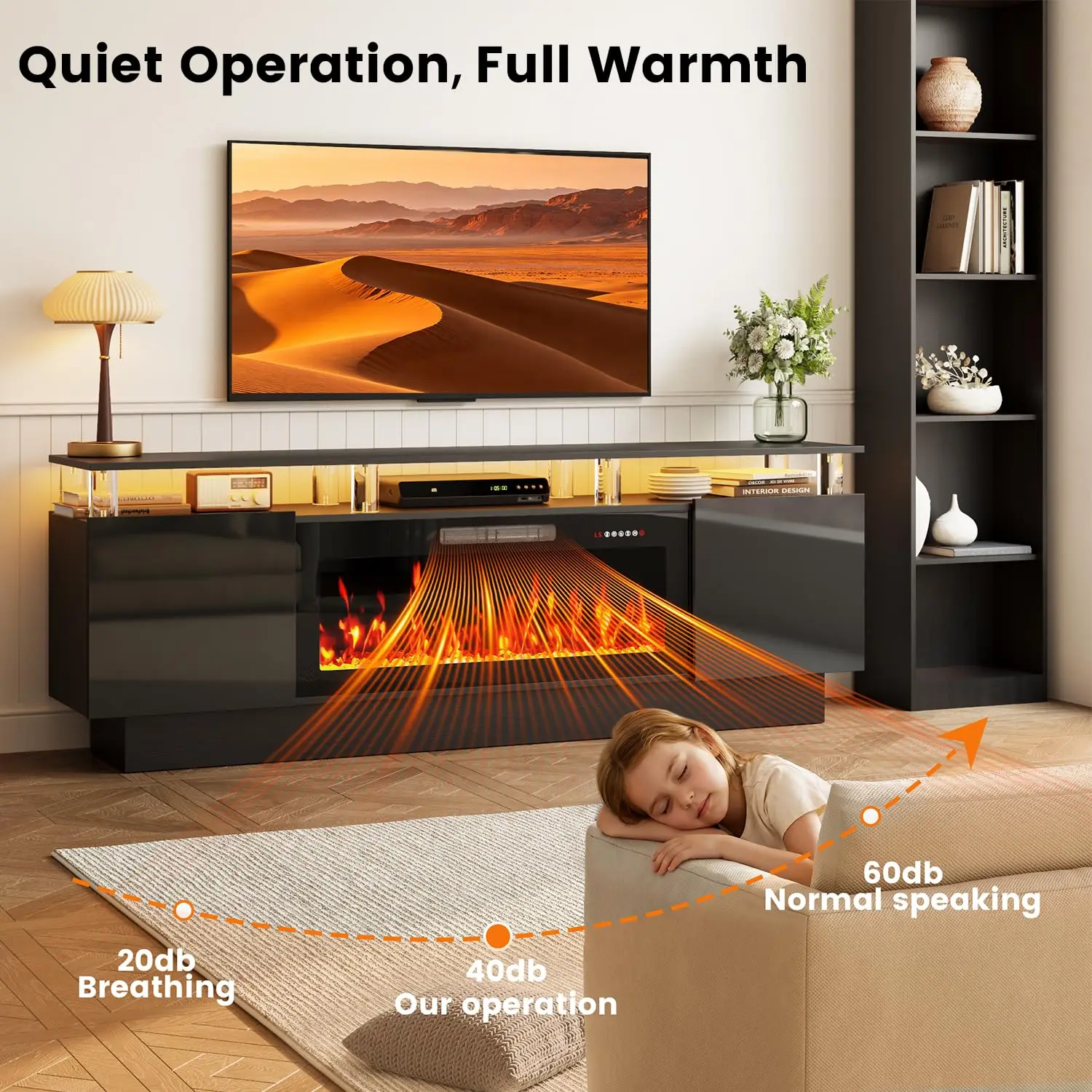 Black Fireplace TV Stand 70 Inch with 36