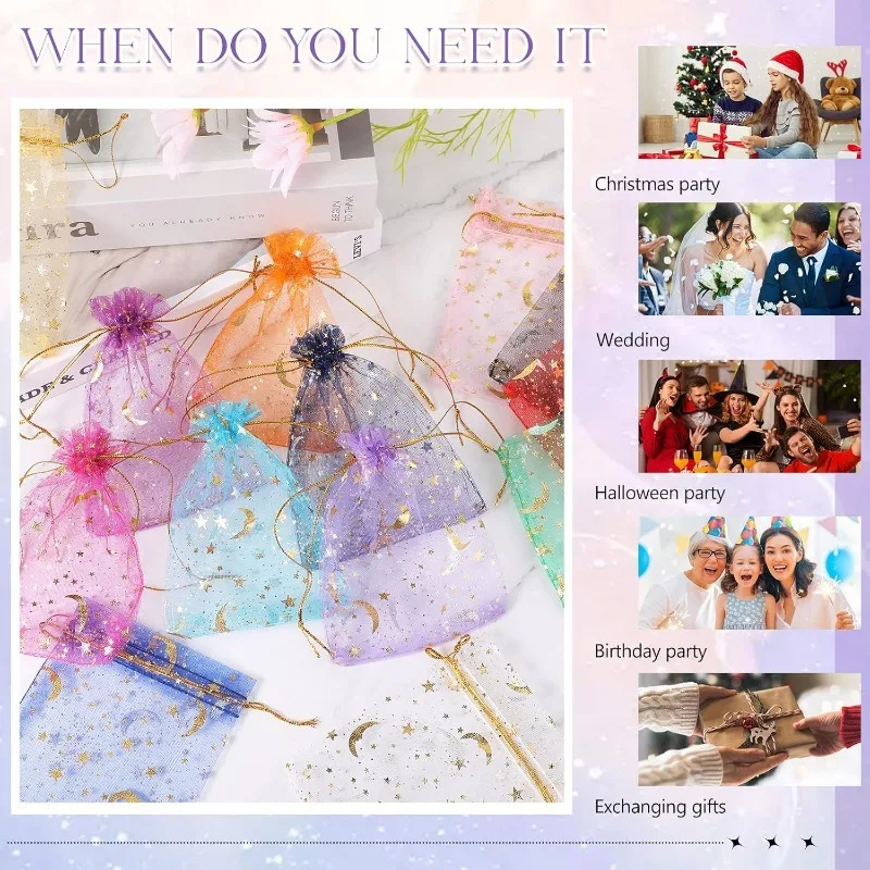 أكياس هدايا الأورجانزا الملونة أكياس تغليف الحلوى والمجوهرات عيد الميلاد حفل زفاف التعبئة تفضل الحقائب أكياس متعددة الأغراض قابلة للسحب #3