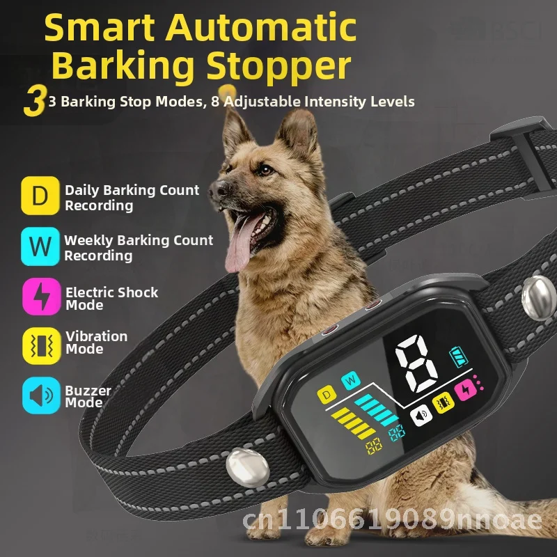 طوق صدمات كهربائي ذكي مضاد للحروق للكلاب مقاوم للماء مع شاشة ملونة وأوقات نباح سجل سدادة المضطربة باللون الأسود #6