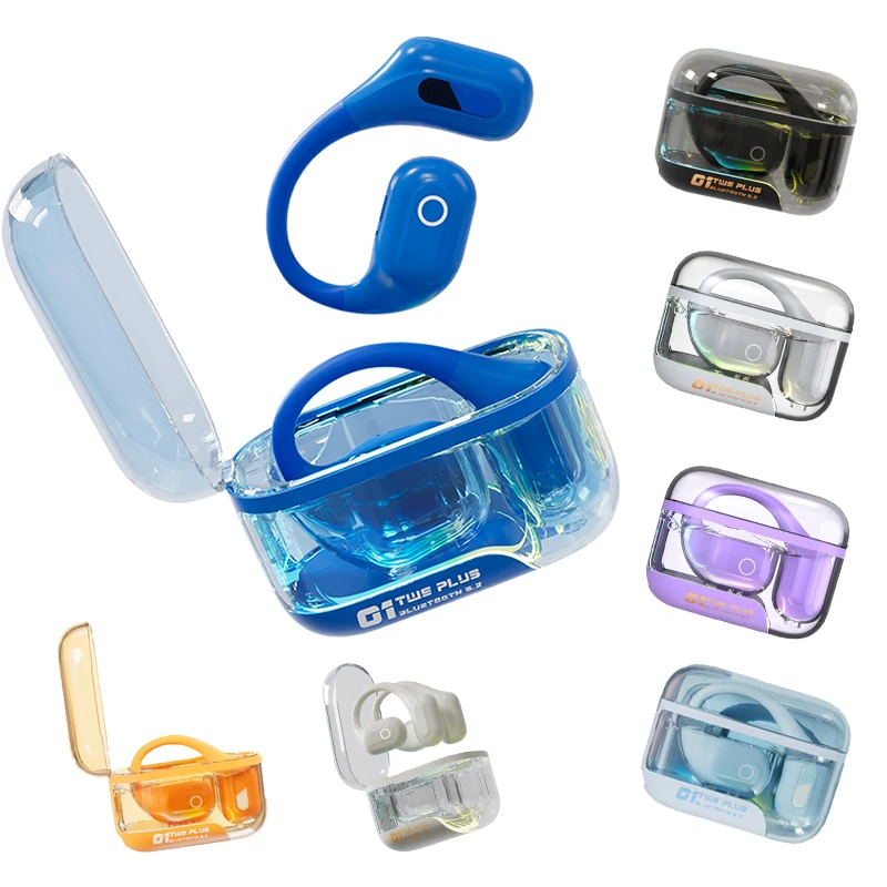 C01 Transparent Wireless TWS OWS Ear Hook Sports Earbuds With Charging Cool Colorful Breathing Light