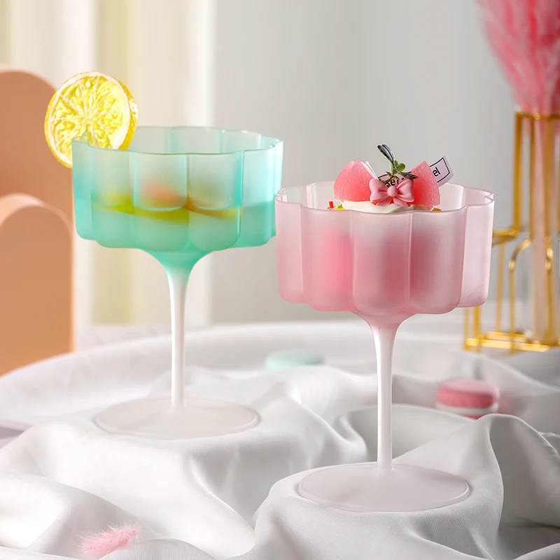 

Colorful Frosted Glass Cocktail Mug Masked Candy Goblet Home Petal Lace Macaron Ice Cream Cup Holiday Party Barware