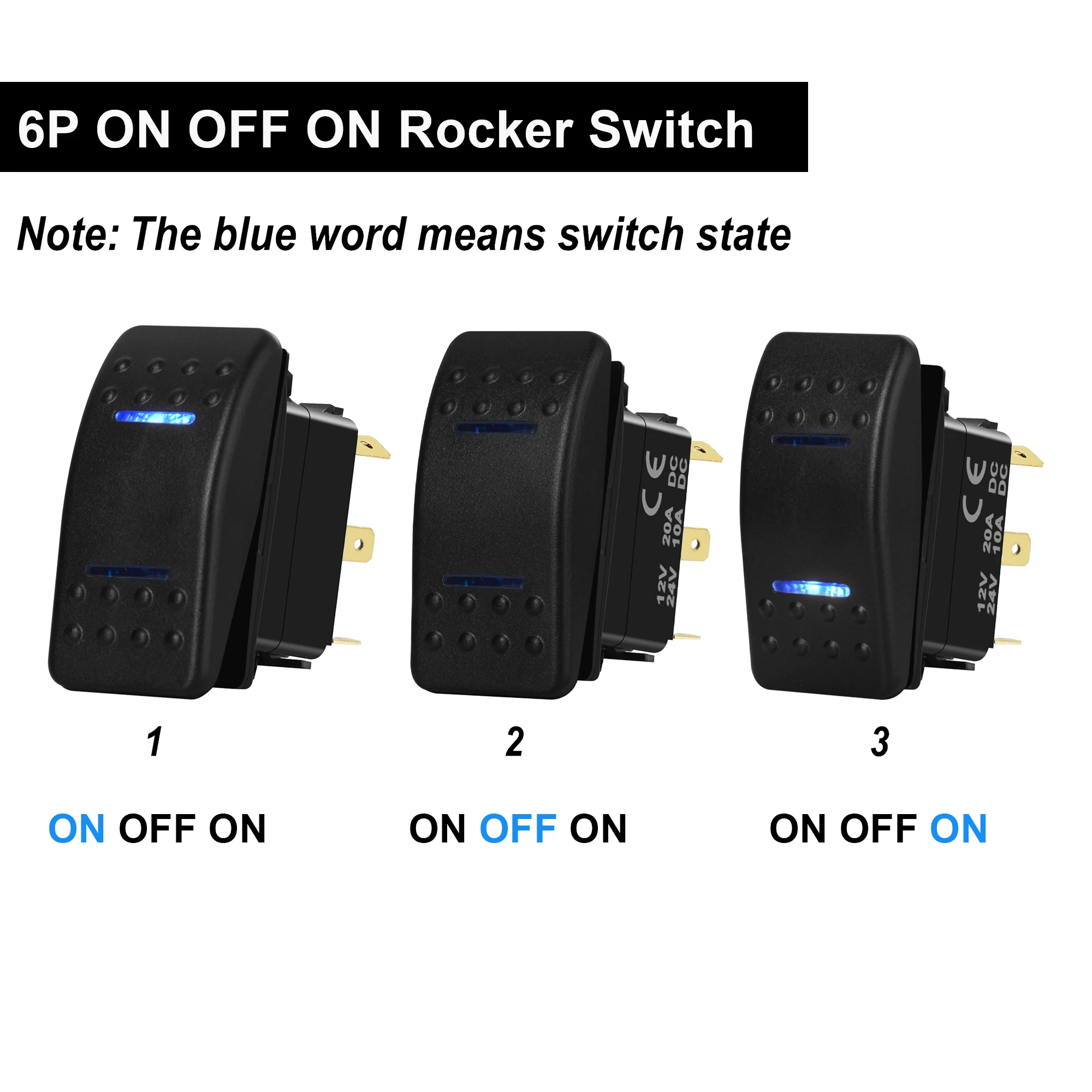 Dual Blue Led 6PIN ON OFF ON Reverse Polarity Switch For Car Marine Boat Bus RV NARVA Carling ARB Style Auto Replacement Parts