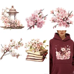 Watercolor beautiful cherry blossom Iron on Patches For DIY Heat Transfer Clothes Thermal transfer stickers Decoration Printing