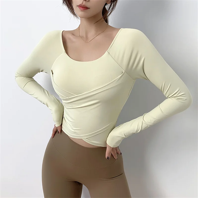 

Women's Built In Bra Long Sleeve Crop Top Buttery Soft Cutout Fitness Yoga Shirt Padded Slim Fit Gym Workout Top