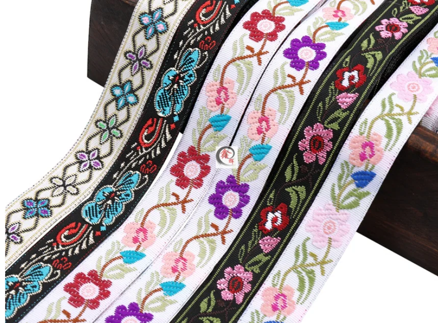 7Meters 15-20mm Flower Jacquard Ribbon Woven Webbing Tape Ethnic Trim Embroidered Lace DIY Garment Curtain Accessories Farbic