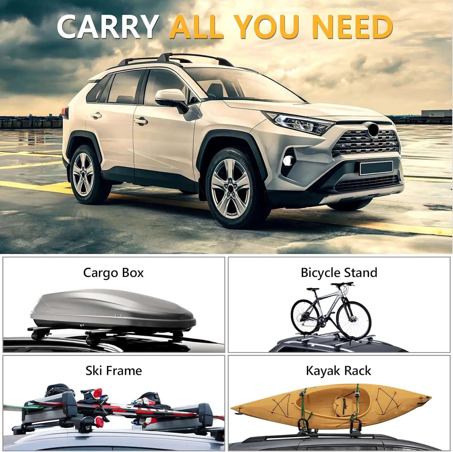 Поперечные дуги багажника на крышу для Toyota RAV4 2019-2025 (не для LE 22-25/Adventure/TRD Off-Road/Hybrid Woodland Edition) Противоугонный замок