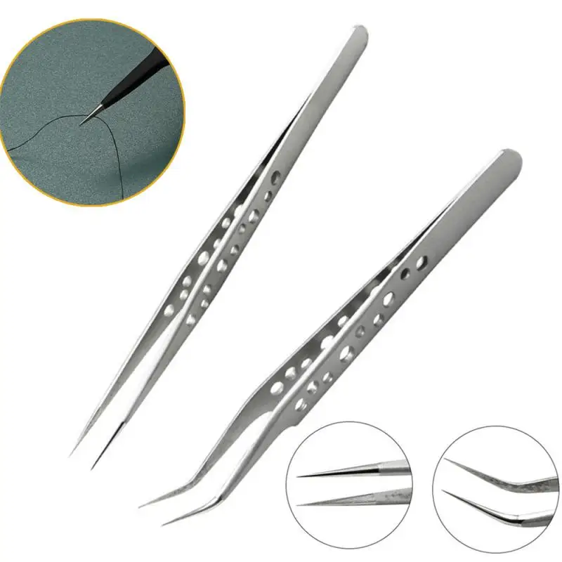 ESD Anti-Static Stainless Steel Tweezers Precision Maintenance Industrial Repair Curved Tool Home Working Model Making Hand Tool