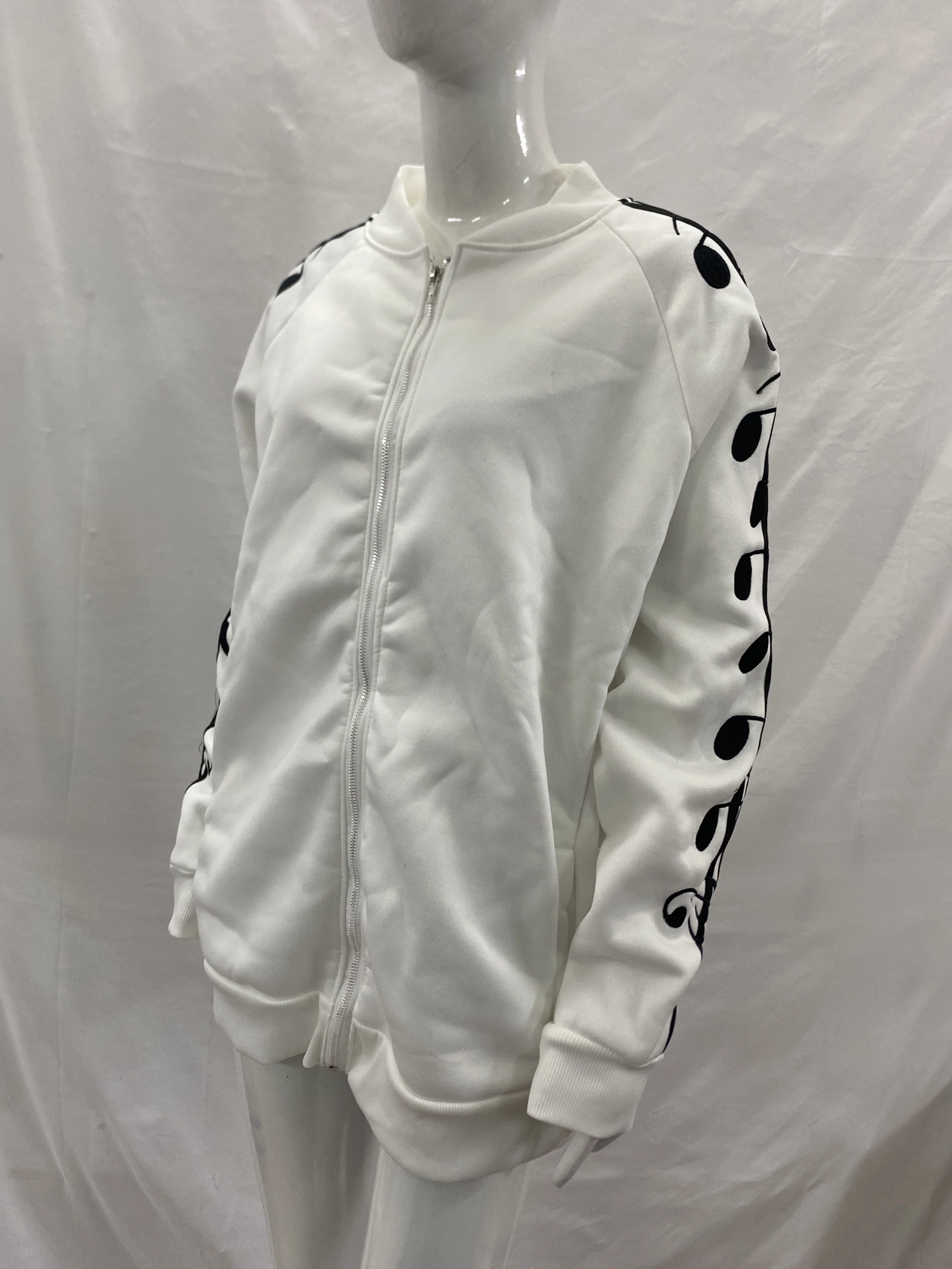 Herren Trainingsjacke mit Musiknoten-Print, Raglanärmeln, Reißverschluss, Stehkragen, Y2K Streetwear, locker geschnitten, lässiger Sport-Baseballmantel – Detail 5