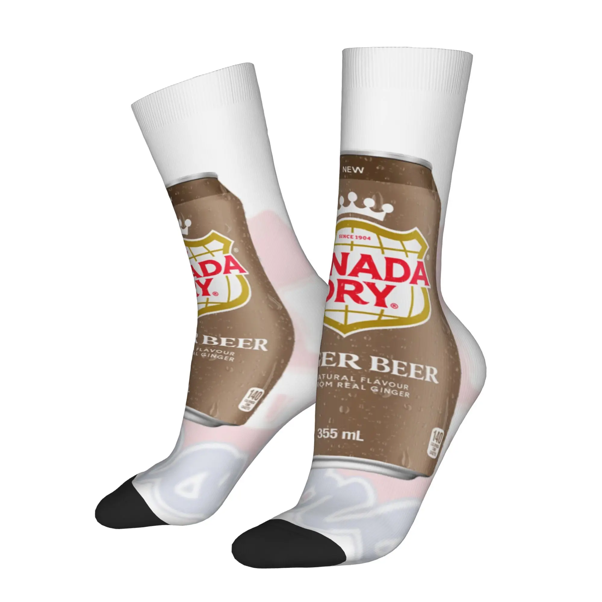 Calcetines divertidos cCanada Dry cCanada Dry Ginger Beer Brown Can Harajuku con estampado de patrón sin costuras, calcetines informales para hombre