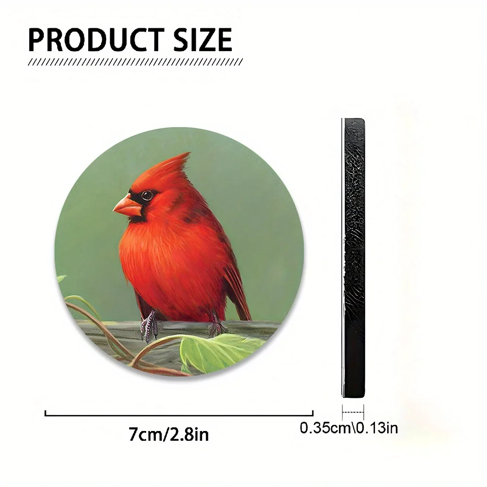 2-Pack Bird Design Car Cup Coasters | Northern Cardinal Oil Painting Pattern, Non-Slip Red And Green, Suitable For Bird Enthusia