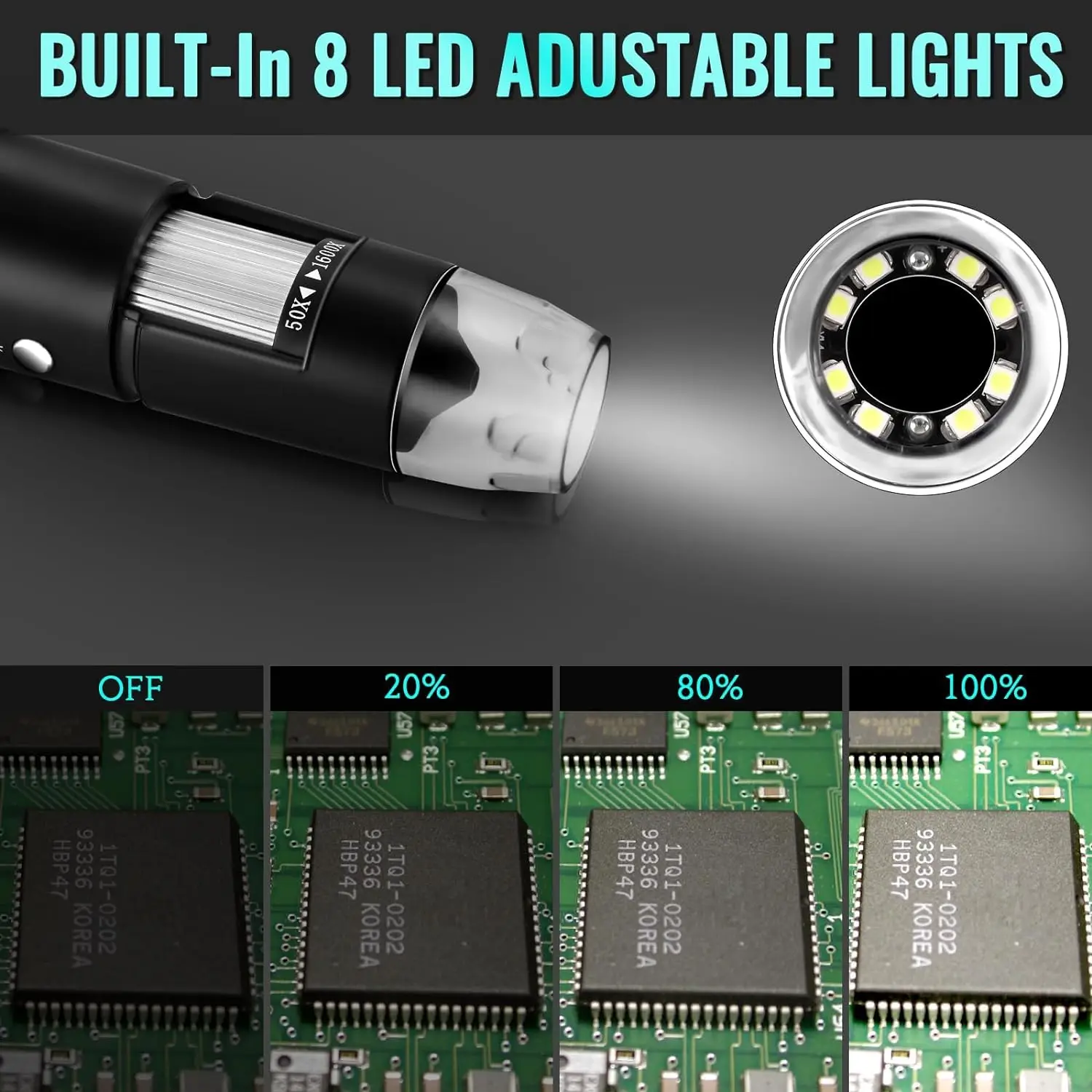 Hayve 1600X USB Microscope 1080P HD Soldering Microscope with 8LEDs Compatible with Android, Mac, Windows (X4)