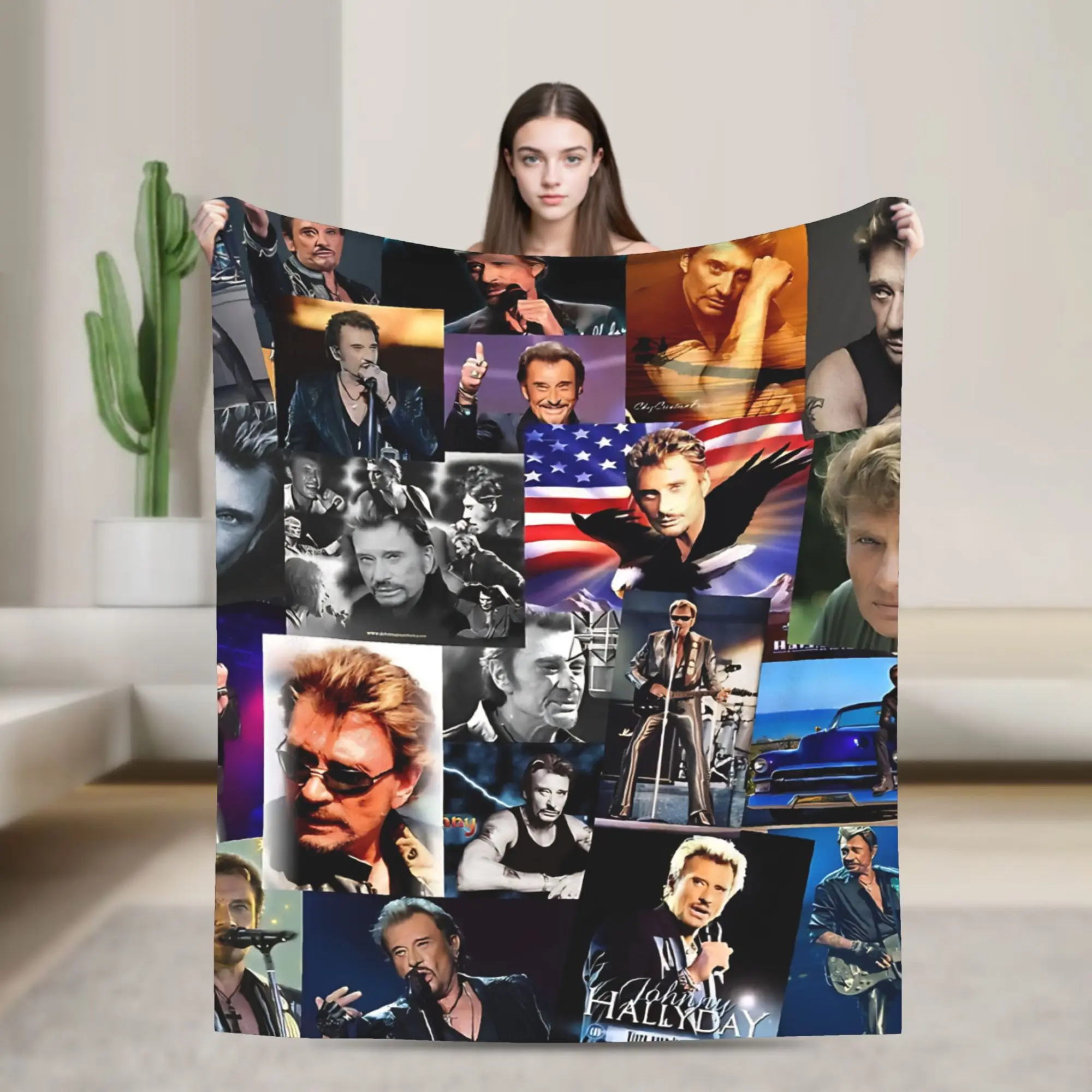 Rock Star Johnny Hallyday Flannel Blanket  Soft Warm Throw Blanket for Couch Bed Airplane Travel Funny Bedspread Sofa Bed Cover