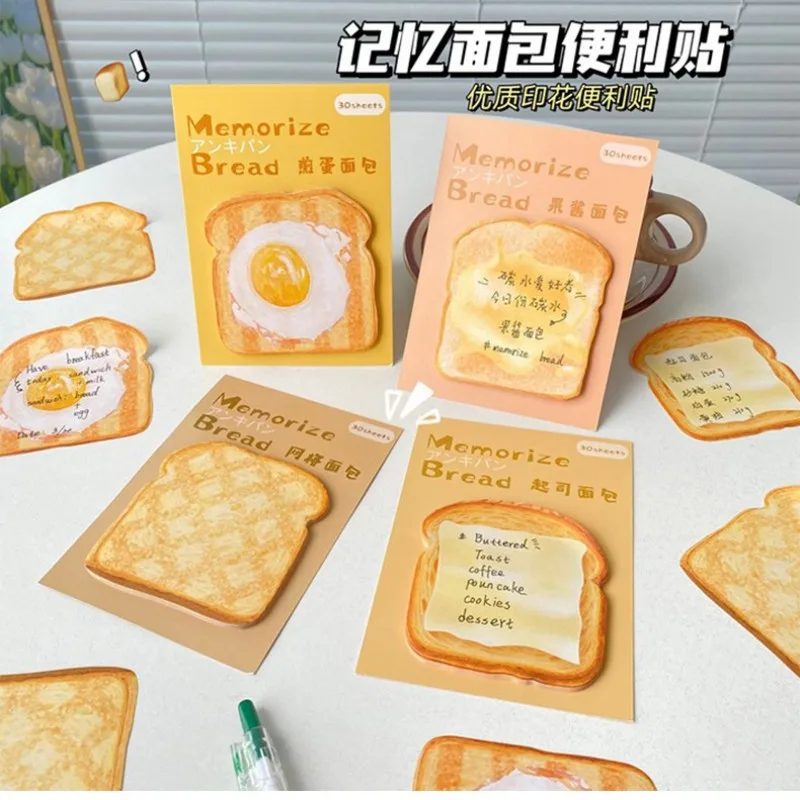 Cute Cartoon Toast Sticky Notes Student Tearable Adhesive Paper Sticky Note Book N-Paste Bread Shape Memory Stickies Stationery.