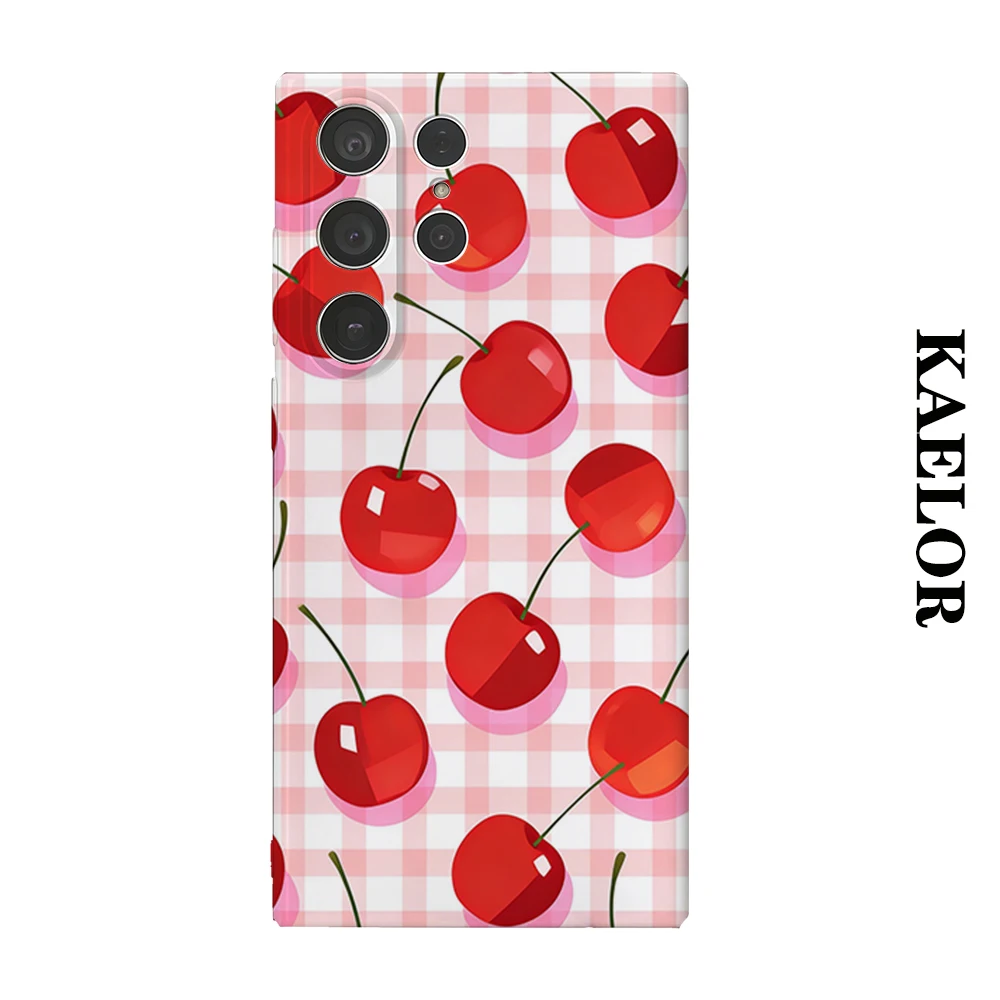 Cherry Gingham Durable Shiny Double-layer Case for Samsung S26 Ultra S25 S24 S23 Plus Anti-drop Scratch Resistant Cover