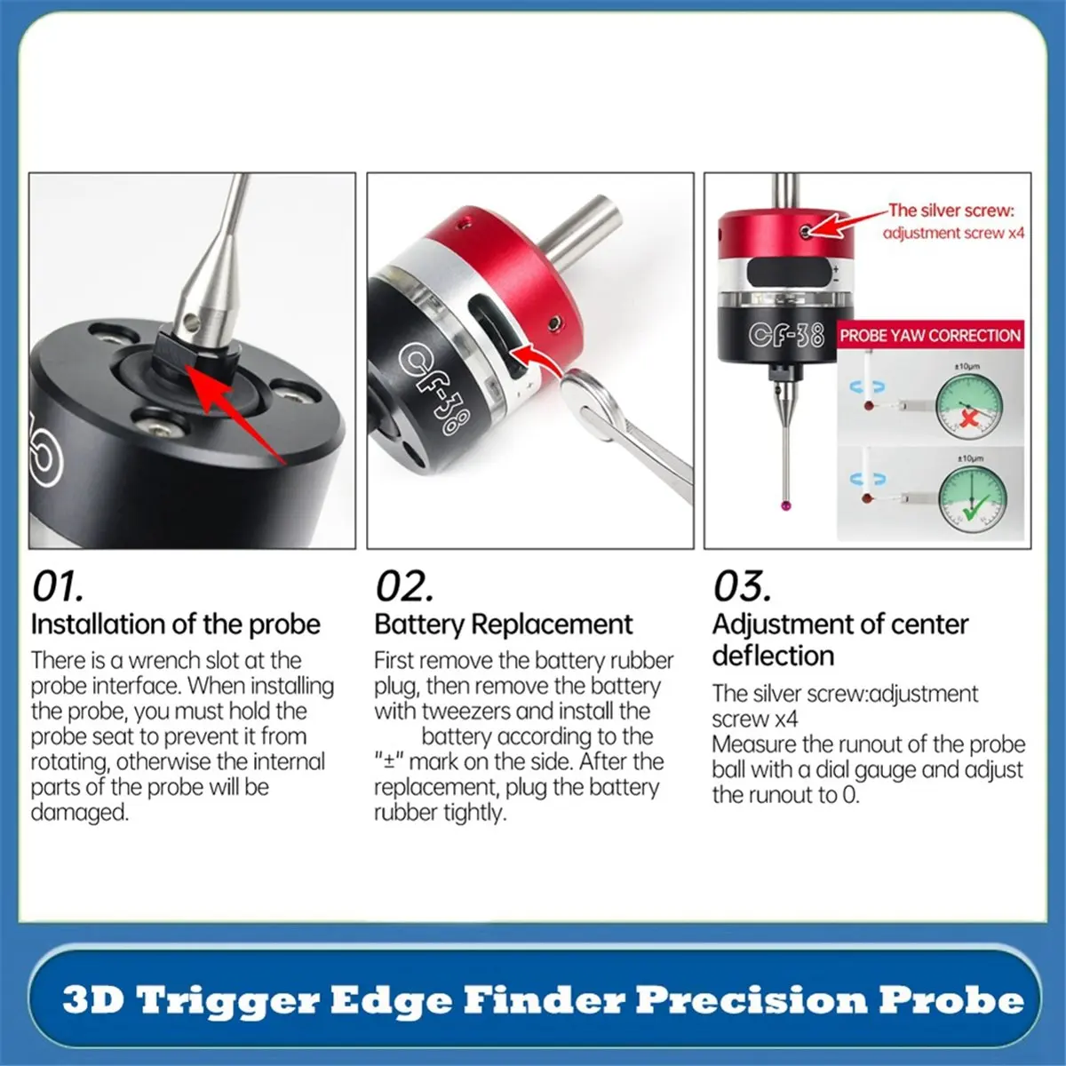 ABJS CNC Anti-Roll 3D Touch Probe Edge Finder to Find the Center Desktop CNC Probe 3D Touch Probe Three-Coordinate -38