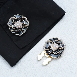 ICEYY 2PCS  New Cute Enamel Camellia Pearl Flower Button Covers Set Womens Shirt Cufflinks for Tux Shirt
