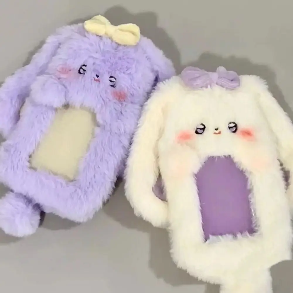 Multifunctional Photocard Case Plush Rabbit/Dog/Cat Photo Card Holder Big Eared Rabbit/Border Collie Cards Sleeve Gift