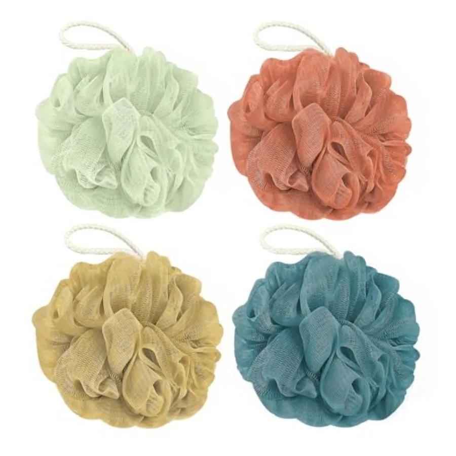 Shower Loofah Bath Sponge, 60G Loofah Exfoliating Body Scrubber, 4 Color Mesh Shower Pouf Balls for Body Wash