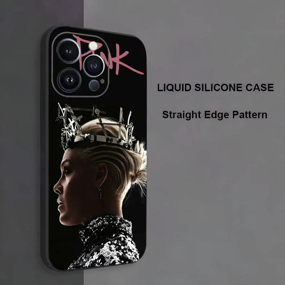 P-P!nk Capa de telefone rosa Alecia Beth para iPhone 17,16,15,14,13,12,11, Pro Max, XS, X, XR, SE, Mini, 8,7, capa preta de silicone macio