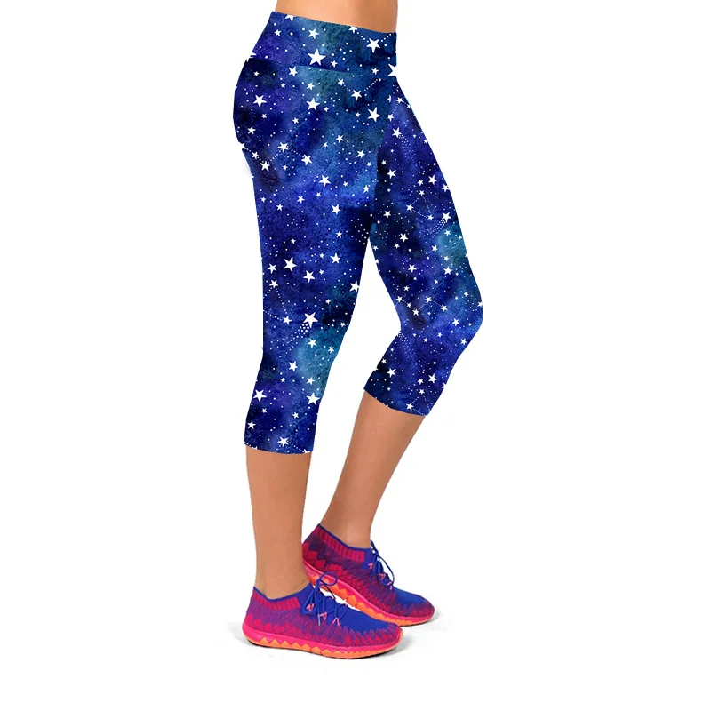 TOIVOTUKSIA Women High Waist Casual Miti-Colors Female Stars Printed Pants Stretch Cropped Leggings