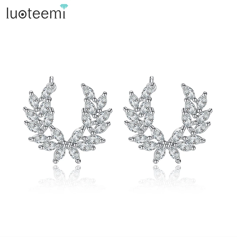 LUOTEEMI Angle Wing Cute Stud Earring for Women AAA Cubic Zirconia Women Fashion Jewelry Korean Style Olive Leaf CZ Ear Studs