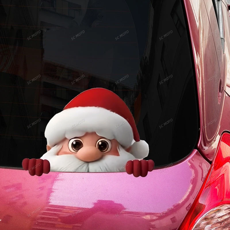 1PC sombrero de Navidad Reno y Papá Noel pegatina de coche vinilo impermeable para ventanas de coche parabrisas traseros parachoques Scooters