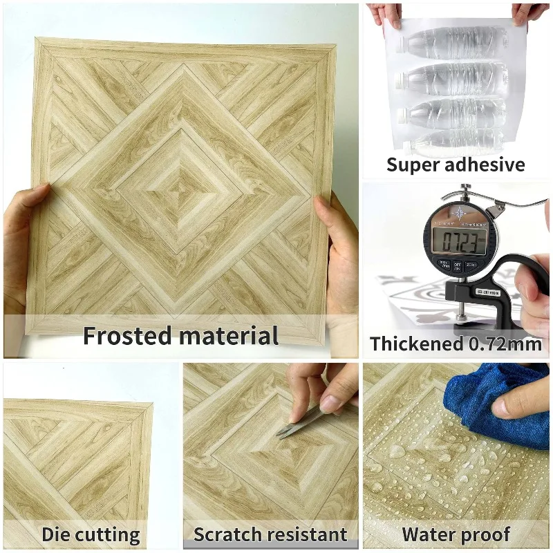 PVC Waterproof Strong Adhesive Wallpaper Kitchen and Bedroom Decoration Renovation Frosted Material Wood Grain Flooring Stickers
