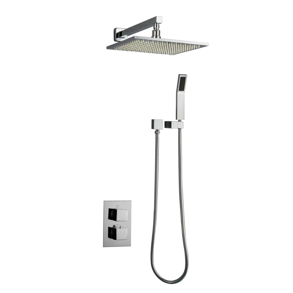 SKOWLL Shower Faucet Wall Mount LED Rain Mixer Shower Combo Set with Handheld, Chrome SK-7632