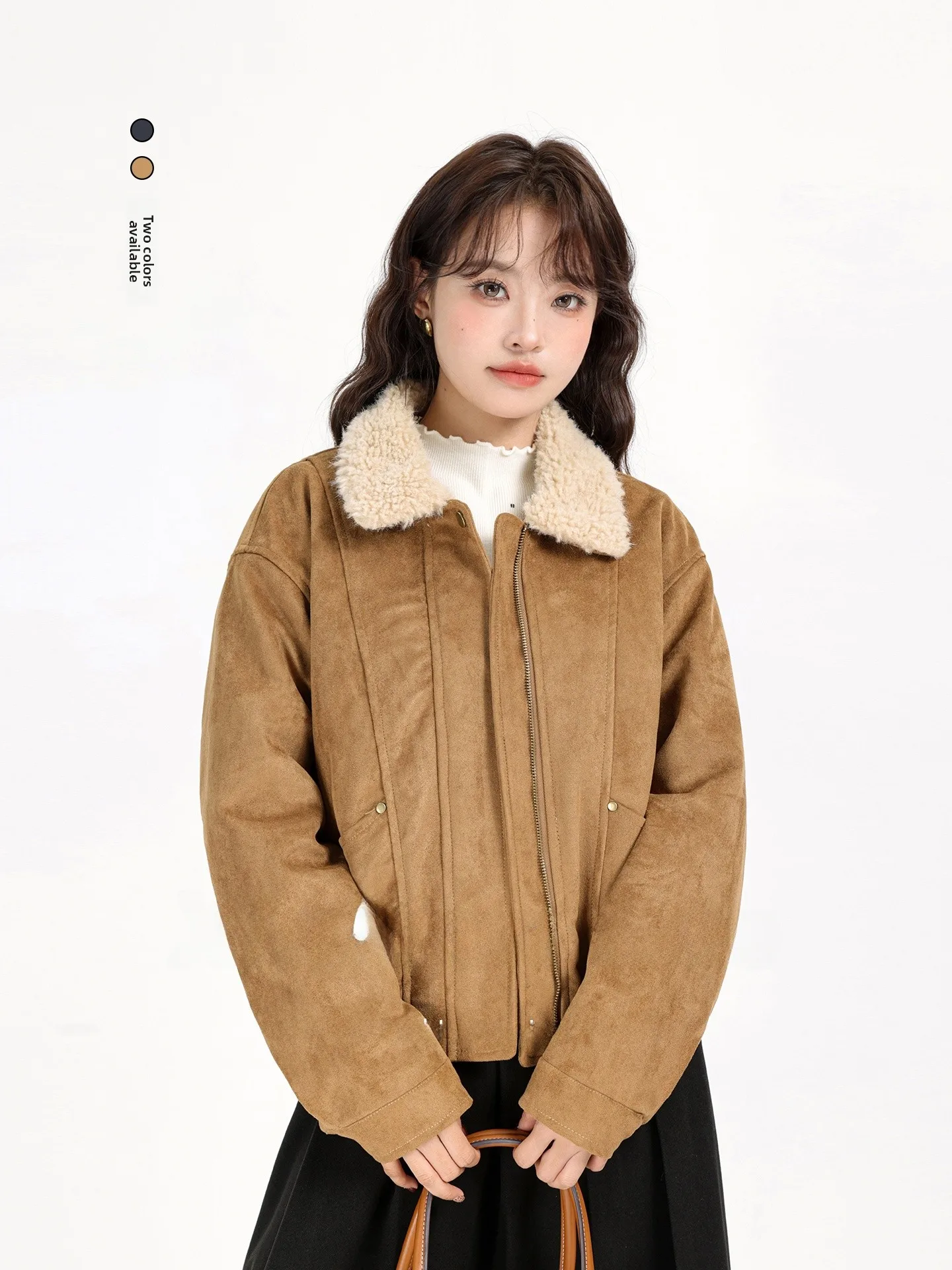 

Lamb Fur Collar Splicing Suede Jaet Winter New Sle 2025 Korean Version Versatile High-End ort Coat Women's Faion