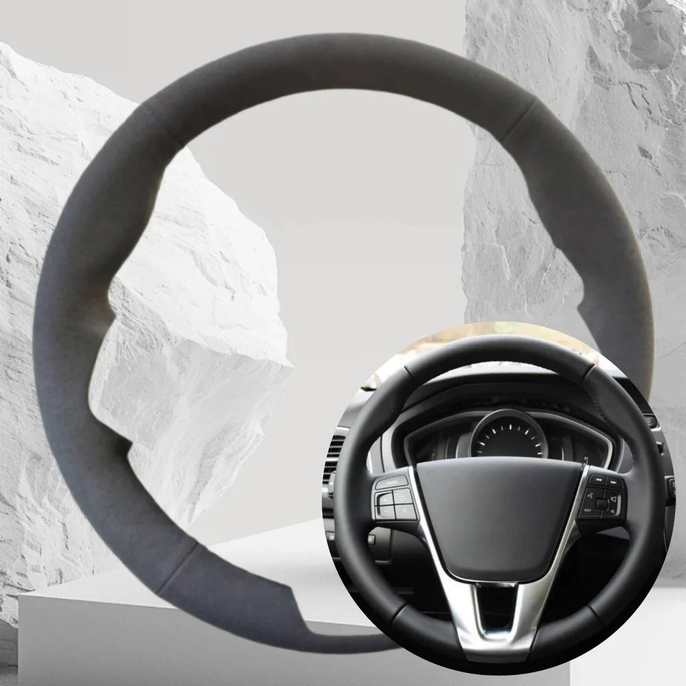 

Hand Sewing Suede Car Steering Wheel Cover For Volvo V40 XC60 S60 LV60 S80L Customized Steering Wrap Car Interior Accessories