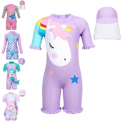 Jurebecia Girls 1-Piece UV Protection Swimwear Kids Cartoon Swimming Costume Child Rush Guard Swimsuit Beach Holiday Swim Wear