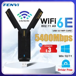 Fvi-Adaptador USB 6E Wifi de 5400Mbps, Dongle 2,4G, 5G y 6GHz, USB3.0, 6 tarjetas de red, antena MU-MIMO, Plug and Play para Win 10/11