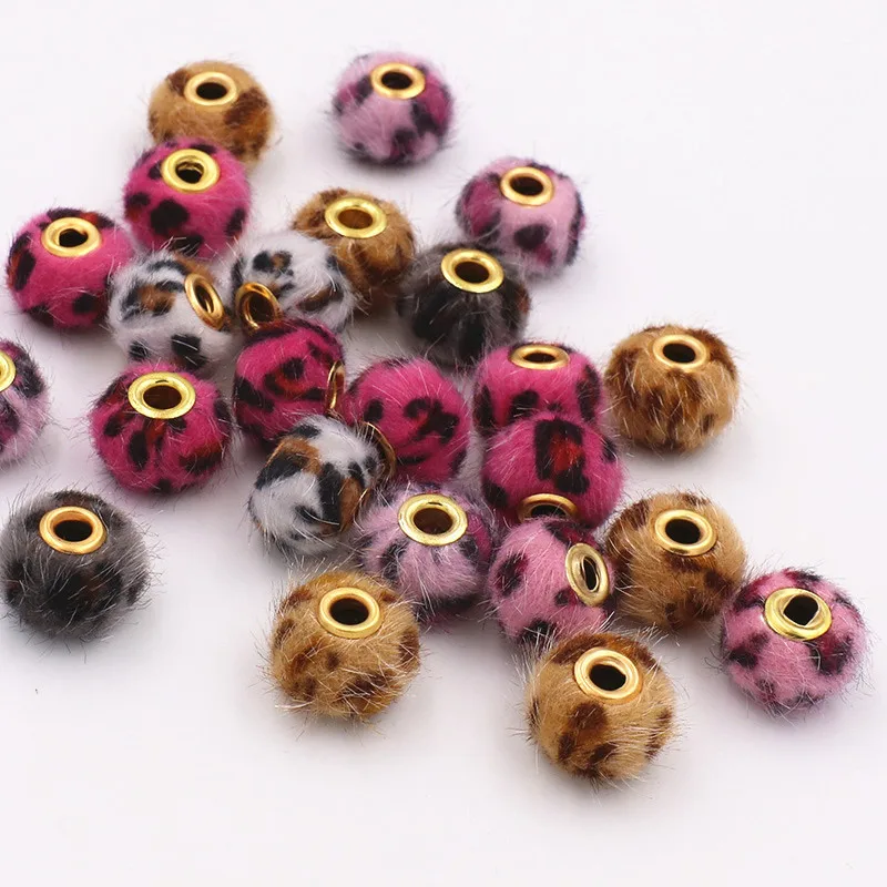 40Pcs 15mm Hanging Rings Imitation Leopard Plush Balls Pendants DIY Jewelry Earring Hair Accessories Decoration Material Pompoms