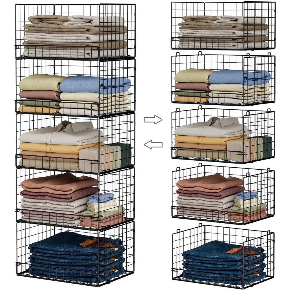 

5-Tier Stackable Closet Organizers and Storage Shelves, Closet Shel Organizer Basket Bins, Foldable Sweater Storage or Closet Or