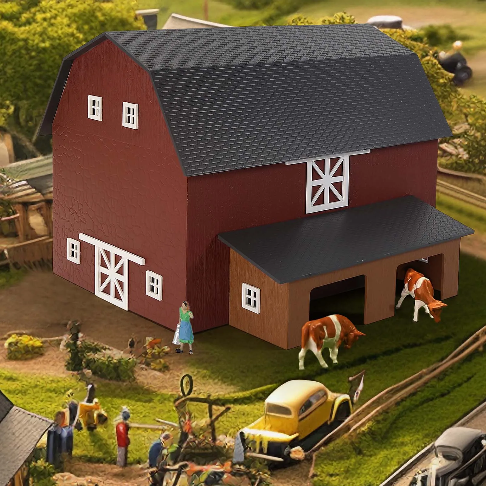 Evemodel – Kit de construction de ferme ferroviaire, modèle à l'échelle HO non construit, DELUXE BARN CHICKEN COOP JZHO6897