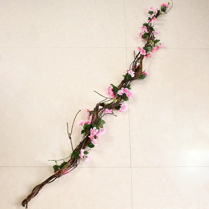 1pc Artificial Fake Plants Tree Twigs Liana Wall Hanging Rattan Trunk Cherry Branches Flexible Vines Garden Wedding Decoration