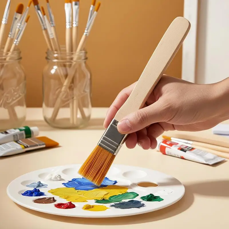 10pcs Wide Flat Nylon Paint Brushes Oil Art Trim Brush Set for Home DIY Wall Cabinet Repainting Tasks