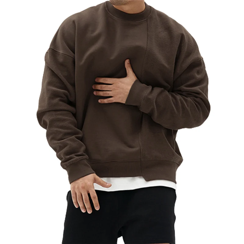 Simple Style Solid Color Thickened Warm Hoodie Men Crew Neck Pullover Long Sleeve Sweatshirt Male Autumn Casual Sports Outerwear