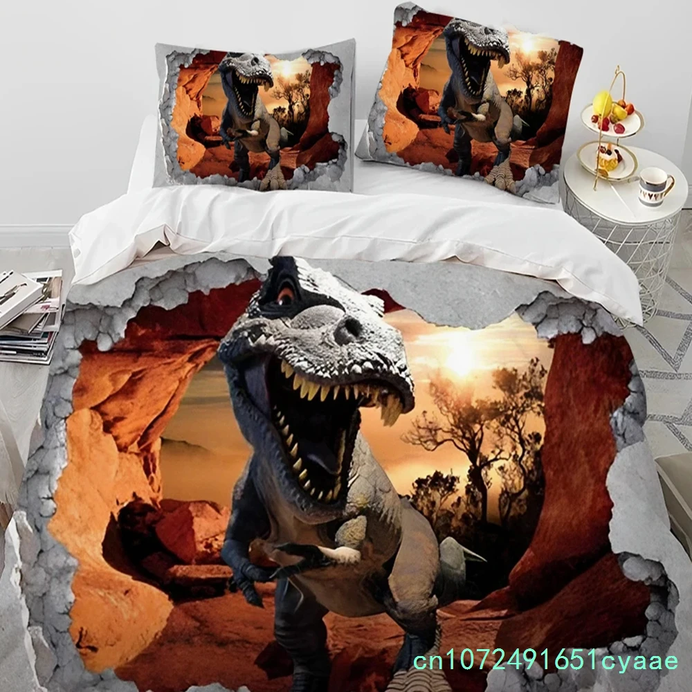 3D Cartoon Dinosaur Illusion Comforter Bedding Set,Duvet Cover Bed Set Quilt Cover Pillowcase,Queen Bedding Set For Boys Gift