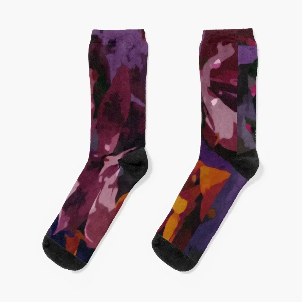 Archival Flowers - Purple, Pink, Copper Abstract Socks FASHION luxe fashionable Luxury Woman Socks Men's