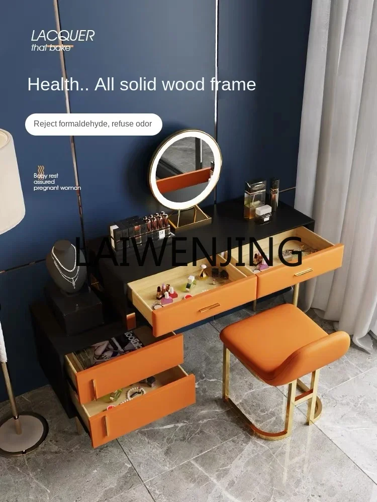 Dressing Table Bedroom Makeup Solid Wood Minimalist Dressing Table Multi-Functional Integrated Storage Cabinet
