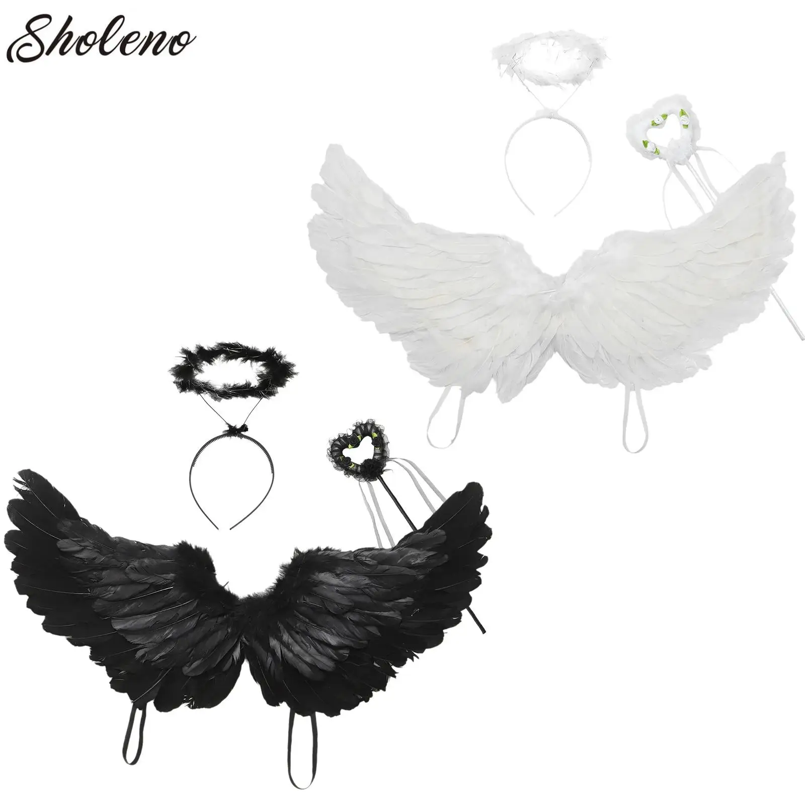 

Angel Feather Wings Accessories Set Holiday Party Decor Props Scene Layout Party Christmas Decor Women Girls Catwalk Performance