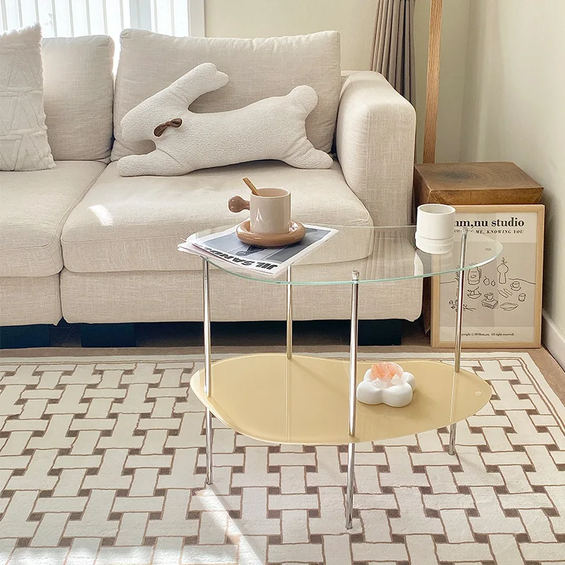 Glass surface living room side table stainless steel cream wind side table small apartment corner