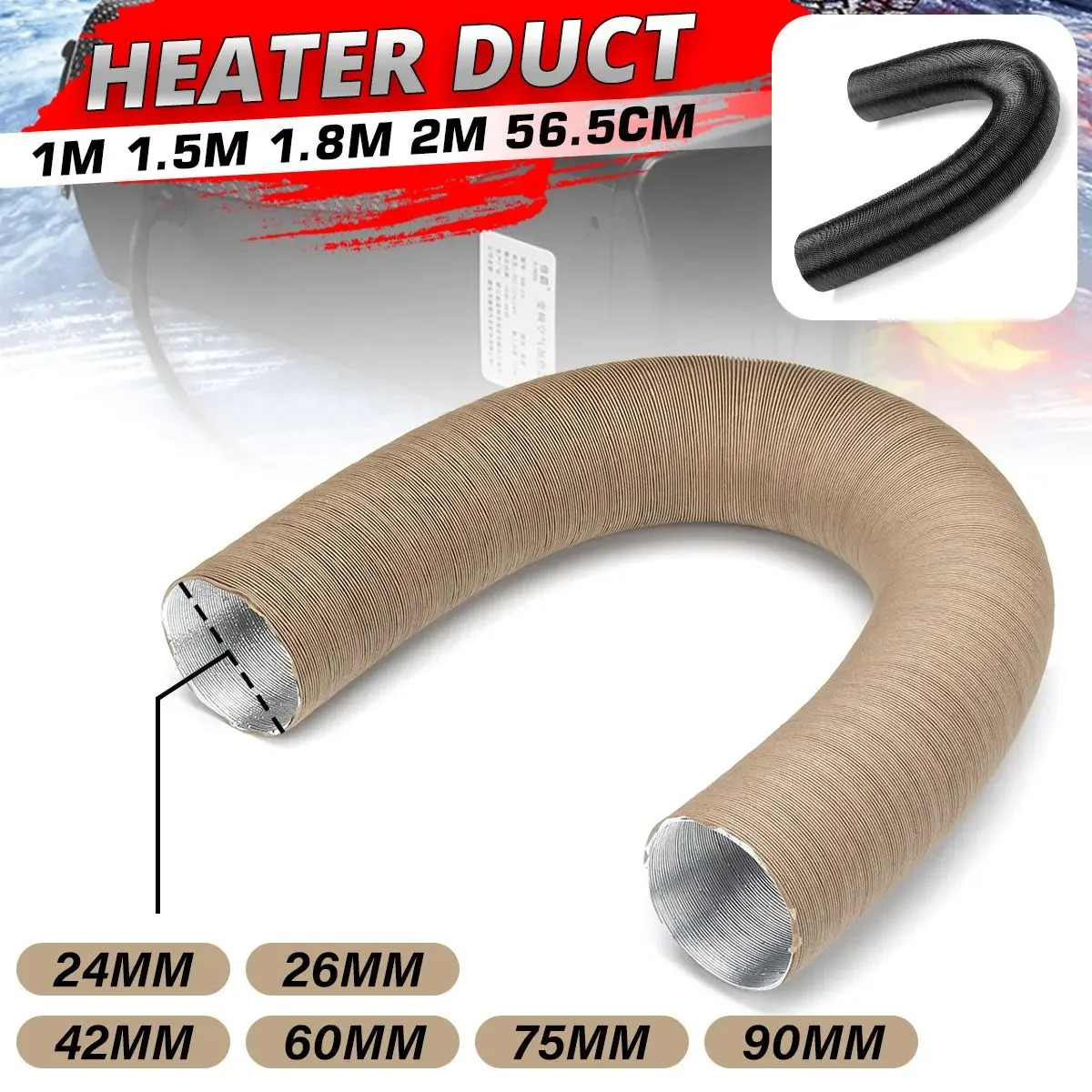 26/42/60/75/90mm Air Intake Outlet Exhaust Stretch Hose Pipe For Webasto Eberspacher Diesel Parking Heater